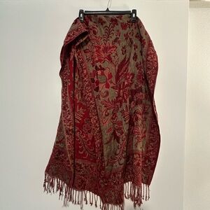 Luxurious Red and Brown Floral Pashmina